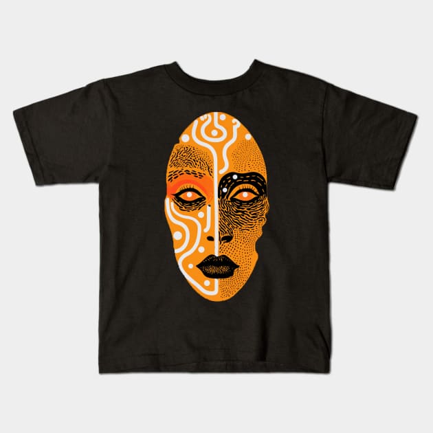 Tribal Head Kids T-Shirt by Khroma Koven Atelier